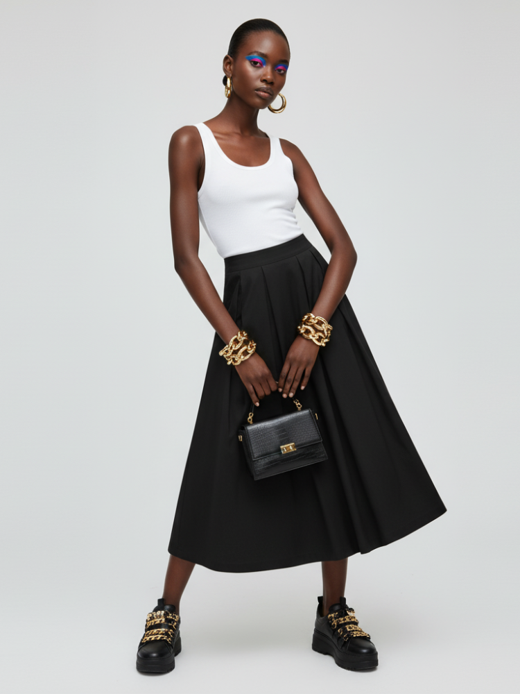 MIDTOWN DELUXE Pleated Midi Skirt ECO FASHION BYMANYC ® New York-1