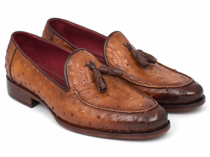 Paul Parkman Camel Brown Genuine Ostrich Tassel Loafers
