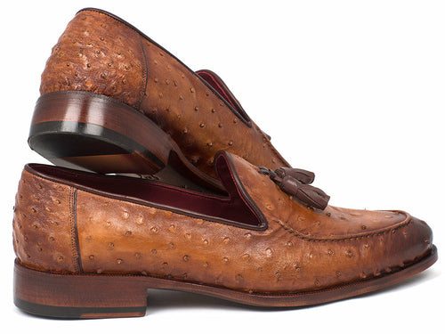 Paul Parkman Camel Brown Genuine Ostrich Tassel Loafers