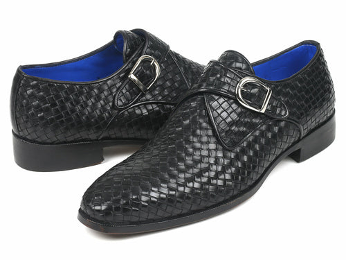 Paul Parkman Zapatos Monkstrap Negros de Cuero Trenzado
