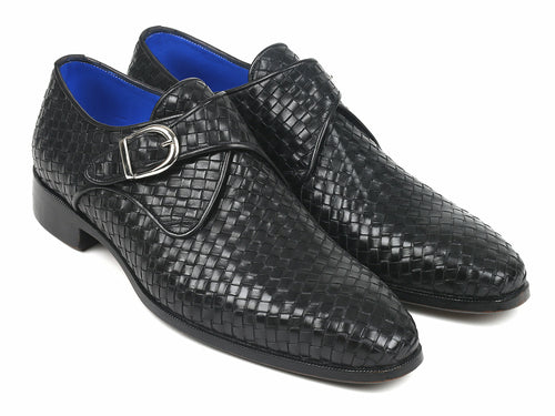 Paul Parkman Zapatos Monkstrap Negros de Cuero Trenzado