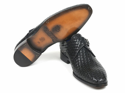 Paul Parkman Zapatos Monkstrap Negros de Cuero Trenzado