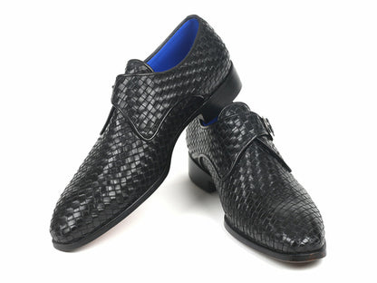 Paul Parkman Zapatos Monkstrap Negros de Cuero Trenzado