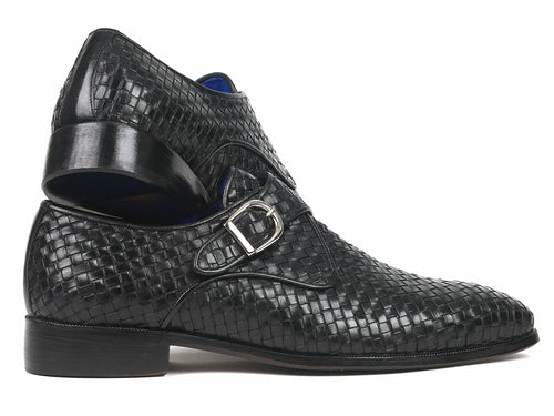 Paul Parkman Zapatos Monkstrap Negros de Cuero Trenzado