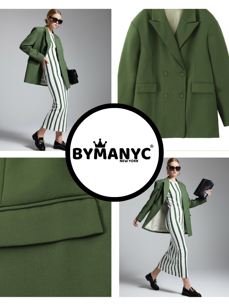 Moss Green Tailored Blazer with Double-Breasted Design • BYMANYC ® New York-2