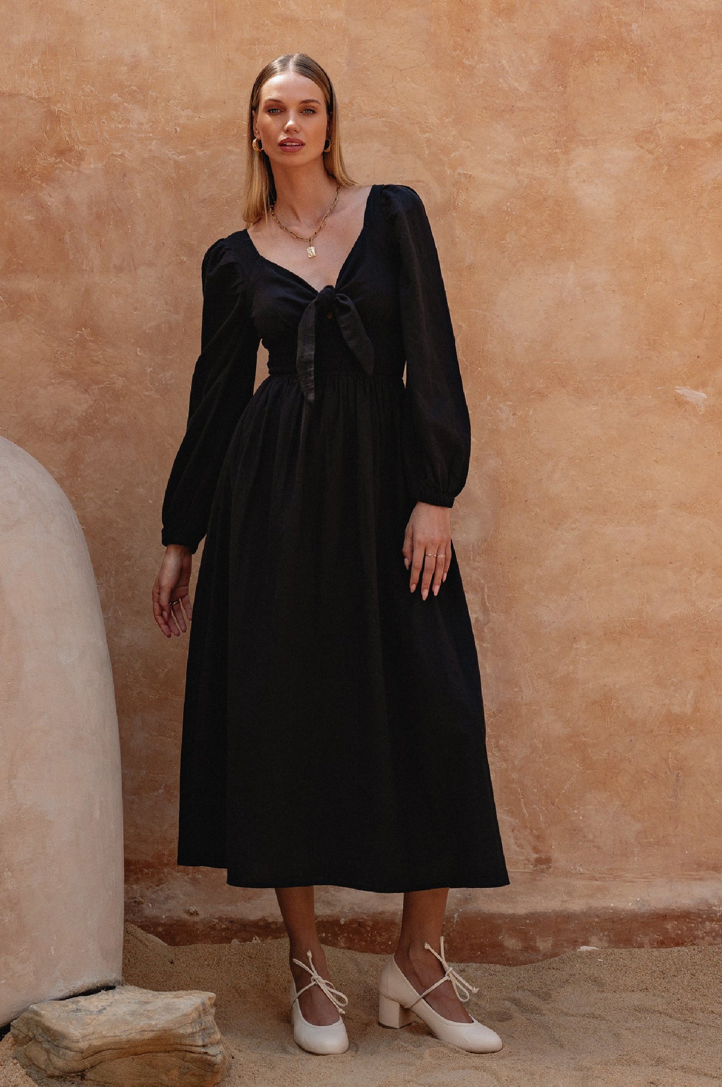 Narcisa Puff Sleeve Linen Dress-0