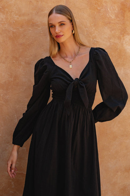 Narcisa Puff Sleeve Linen Dress-2
