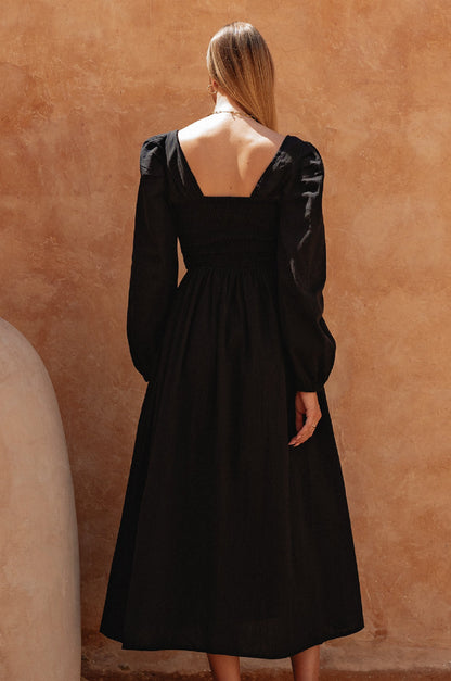 Narcisa Puff Sleeve Linen Dress-1