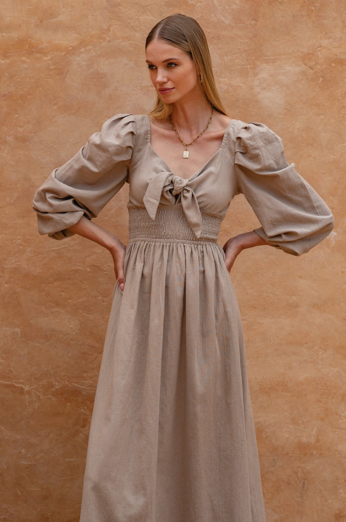 Narcisa Puff Sleeve Linen Dress-6