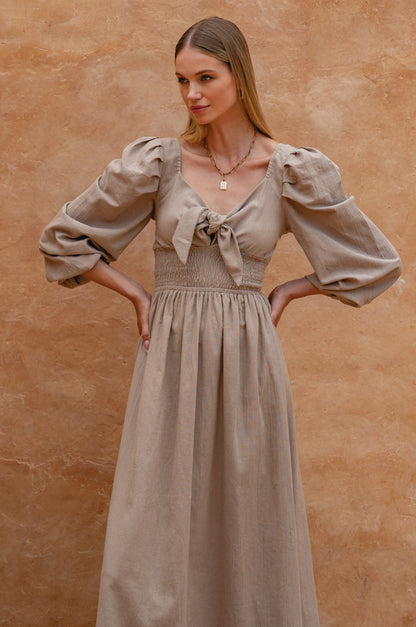 Narcisa Puff Sleeve Linen Dress-6