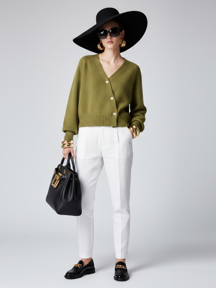 Olive Cropped Knit Cardigan LUDLOW: New Colección COUTURE in NOLITA - BYMANYC ® New York-1