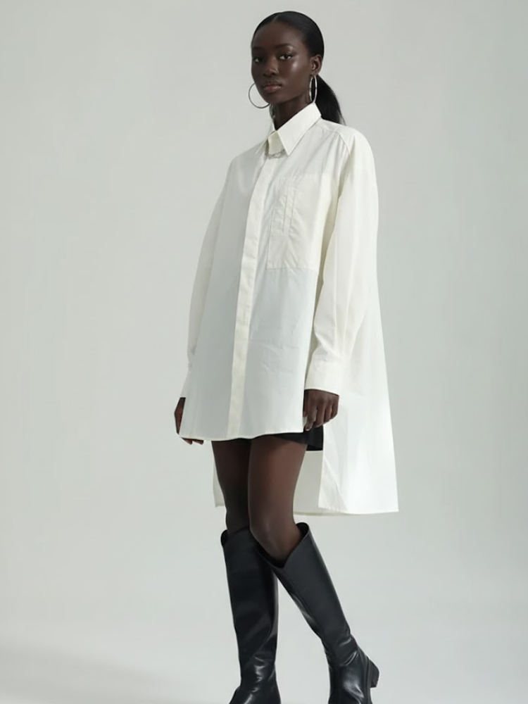 Oversized Asymmetric Shirt Dress in Crisp White • BYMANYC ® New York-0