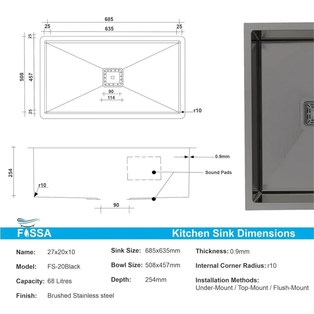 Premium Handmade  (27 x 20 x 10)  Inch Stainless Steel Single Bowl  Black Kitchen Sink-1