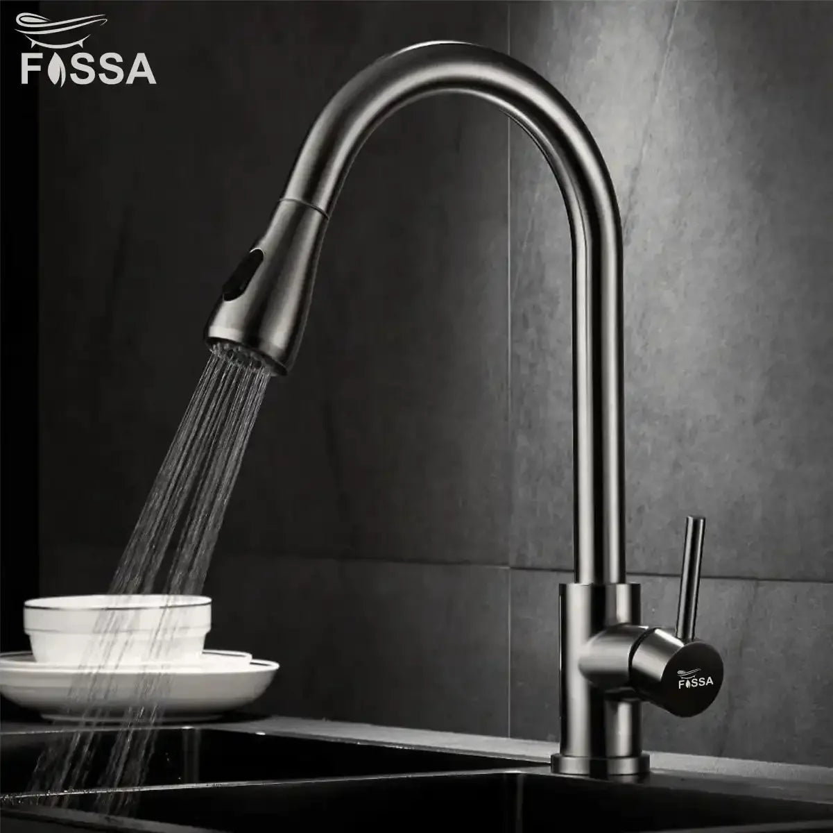 Fossa Stainless Steel Pull-Down Kitchen Mixer Tap – Silver-4