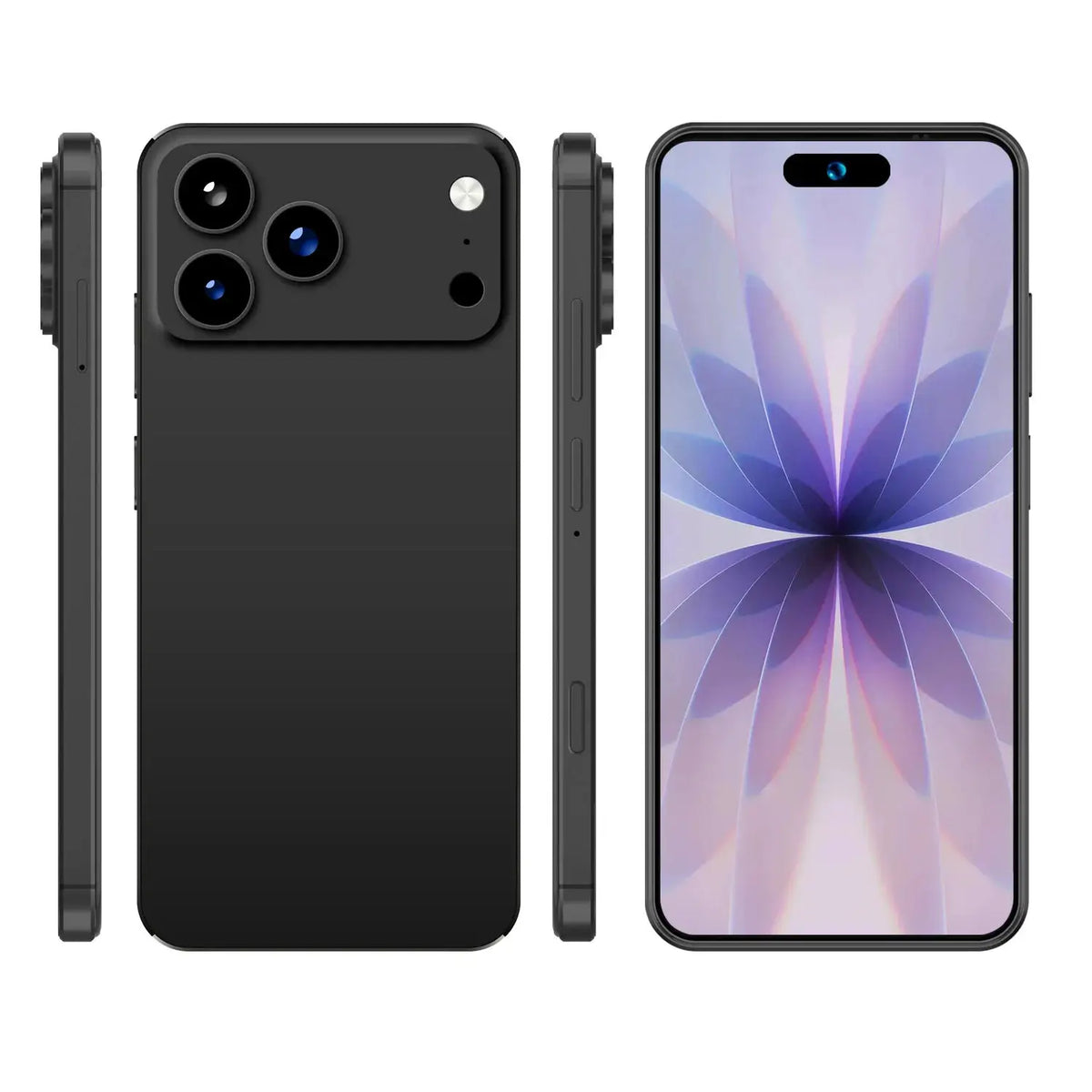 I17 Promax 5G smartphone, sleek black with triple-camera rear and immersive front display with top pill notch