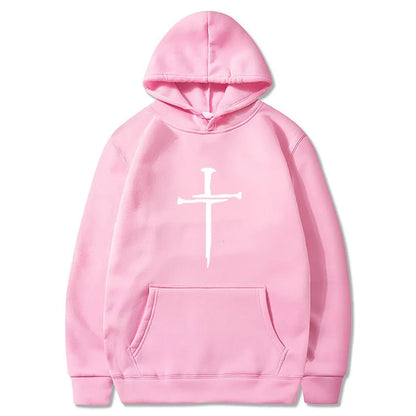 Men's Black Cross Graphic Hoodie Polyester Pullover Sweatshirt