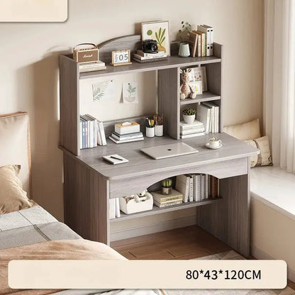 Home Desk Bookcase Integrated Simple Desktop Student, grey wood finish, 80x43x120 cm, PrimeCanada.Store