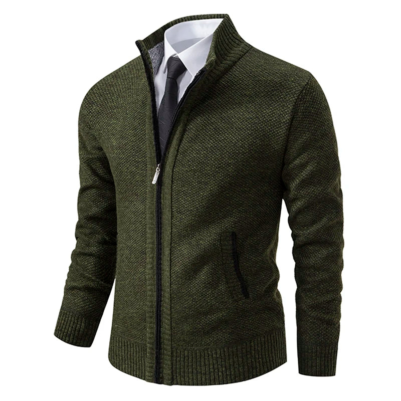 Mens Collar Fleece Sports Zipper Jacket (Green)-0