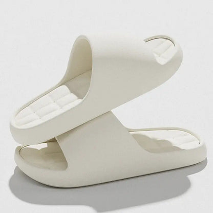 White unisex slide sandals with cushioned quilted footbed, PrimeCanada.Store