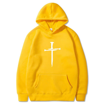 Men's Black Cross Graphic Hoodie Polyester Pullover Sweatshirt