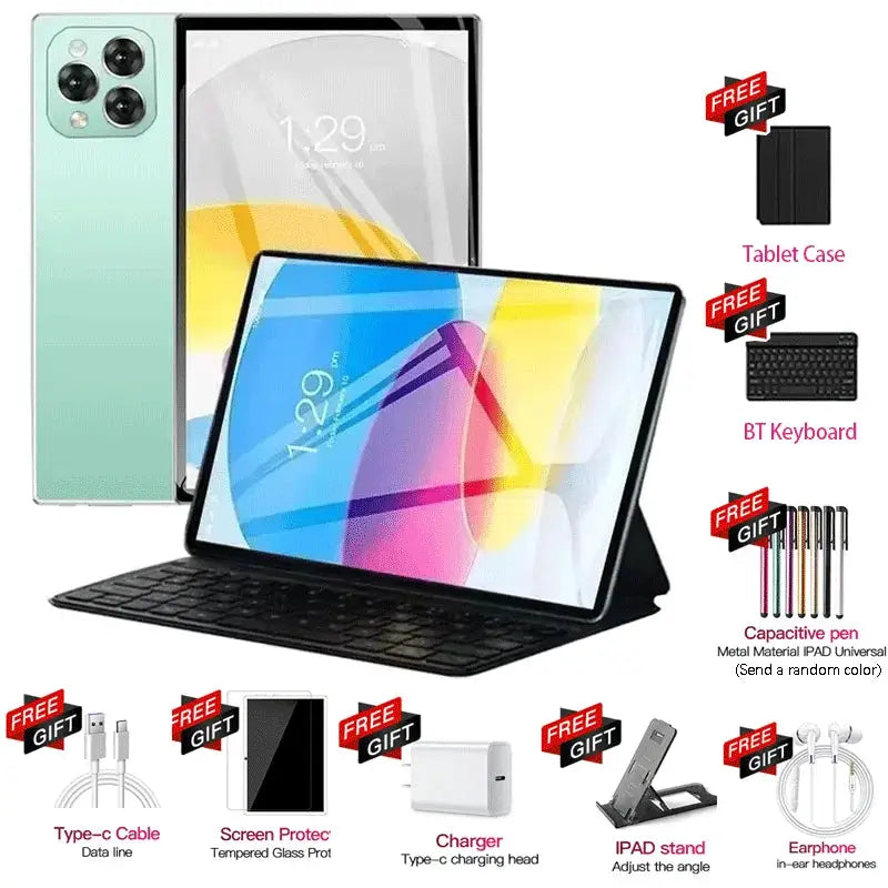 Pad 15 Pro 11 Inch Tablet mint green back with keyboard case and free gifts