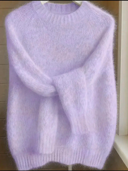 Womens Soft Cozy Knit Sweater in lavender, fluffy knit fabric from PrimeCanada.Store
