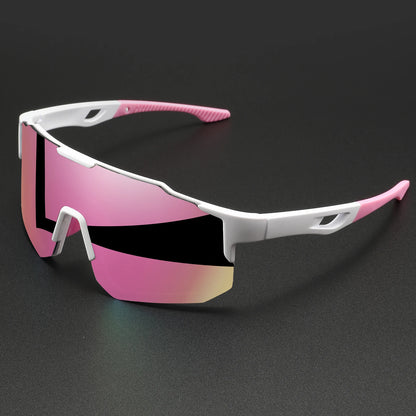 Oversized sports sunglasses with white frame and pink gradient lenses by PrimeCanada.Store