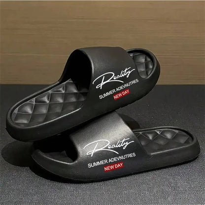 Reality EVA men’s black slide sandals with quilted footbed for indoor and outdoor use