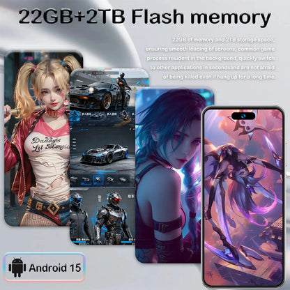 I17 Promax 5G Smartphone; four gaming screens collage, Android 15 badge, PrimeCanada.Store