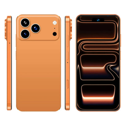 I17 Promax 5G Smartphone orange with a triple-camera back and 8000mAh long-lasting battery