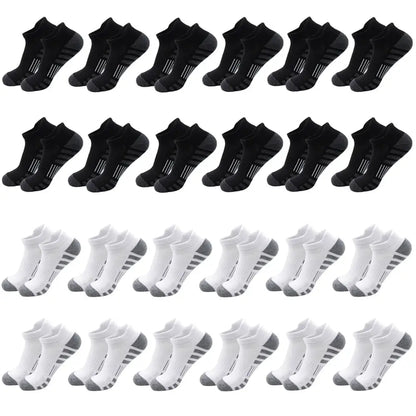 Breathable Cushioned Athletic Ankle Socks with extra padding; multipack in black and white