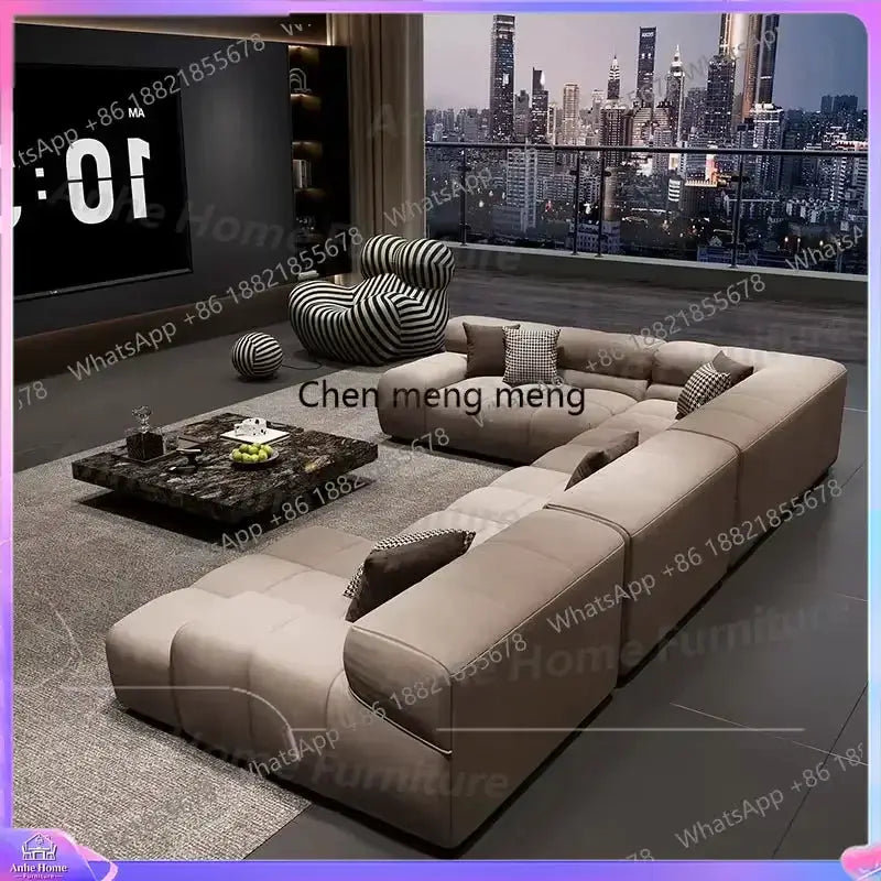 Beige Y183 Corner Puffs L-shaped sectional sofa in a modern Nordic living room.