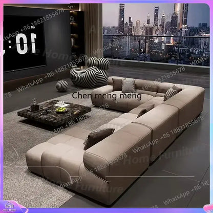 Beige Y183 Corner Puffs L-shaped sectional sofa in a modern Nordic living room.