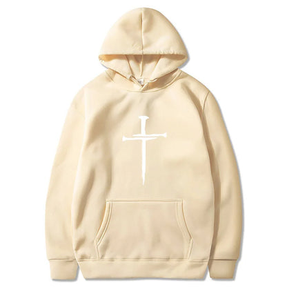 Men's Black Cross Graphic Hoodie Polyester Pullover Sweatshirt