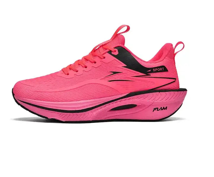 Marathon Men's running shoes in bright pink with black accents and a chunky sole.