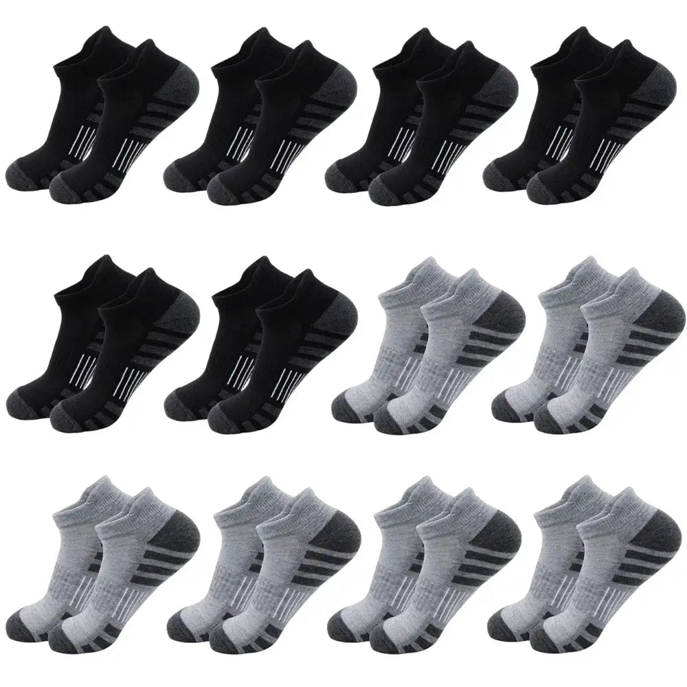 Breathable Cushioned Athletic Ankle Socks set in black and gray with extra padding; PrimeCanada.Store