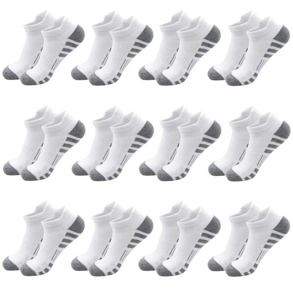 Breathable Cushioned Athletic Ankle Socks, white with gray heel and toe, 12-pack PrimeCanada.Store