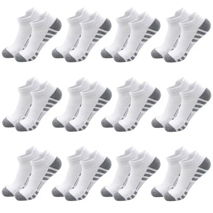 Breathable Cushioned Athletic Ankle Socks, white with gray heel and toe, 12-pack PrimeCanada.Store