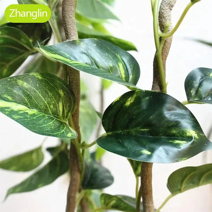 Artificial trailing plant with green variegated leaves; aged appearance, Zhanglin brand.