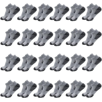 Breathable cushioned athletic ankle socks with extra padding, gray with dark heel/toe, 28 pairs, PrimeCanada.Store