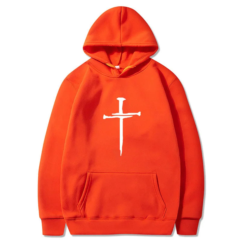 Men's Black Cross Graphic Hoodie Polyester Pullover Sweatshirt