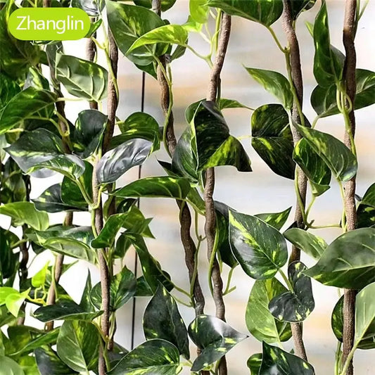 Artificial trailing plant by Zhanglin with green variegated leaves and aged appearance