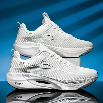 Marathon Men Sports Running Shoes, white knit upper pair