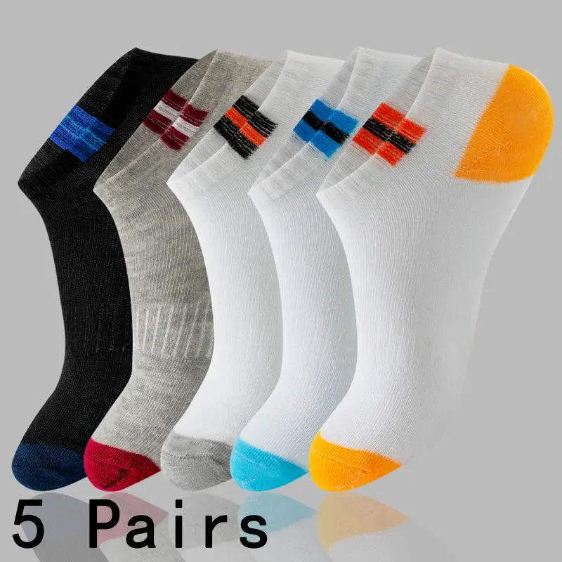 5 pairs men's striped cotton ankle socks, breathable sweat-absorbent athletic socks, PrimeCanada.Store