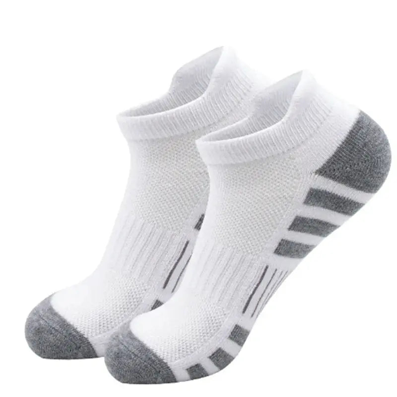 Breathable Cushioned Athletic Ankle Socks PrimeCanada.Store, white with gray heel and toe, striped gray accents