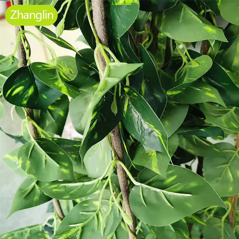 Artificial trailing plant with green foliage and brown stems; Zhanglin watermark