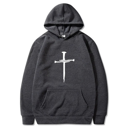 Men's Black Cross Graphic Hoodie Polyester Pullover Sweatshirt