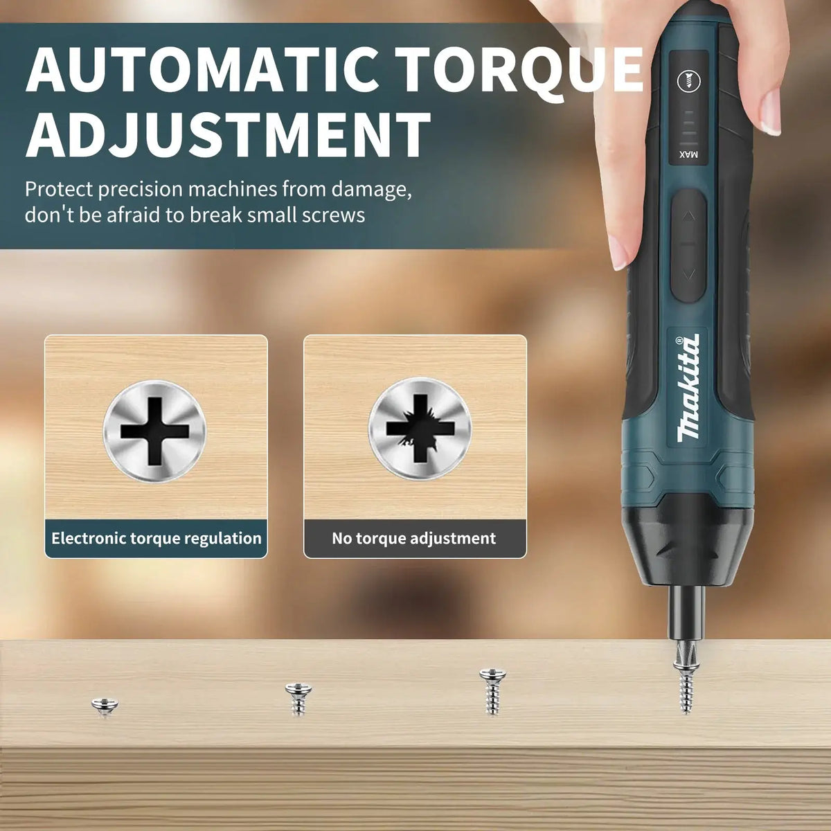 Makita cordless electric screwdriver HT422, blue/teal with adjustable torque and 1300mAh rechargeable battery