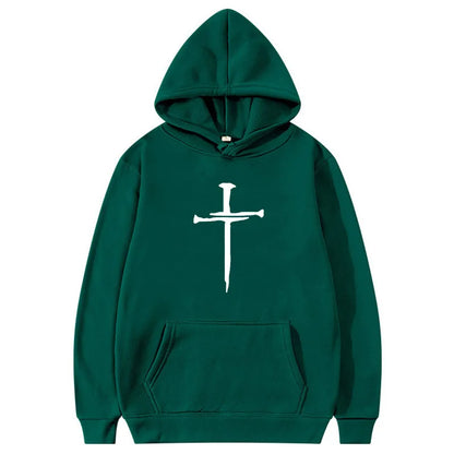 Men's Black Cross Graphic Hoodie Polyester Pullover Sweatshirt