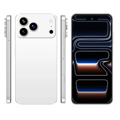 I17 Promax 5G Smartphone white, two views show triple-camera rear and glossy finish
